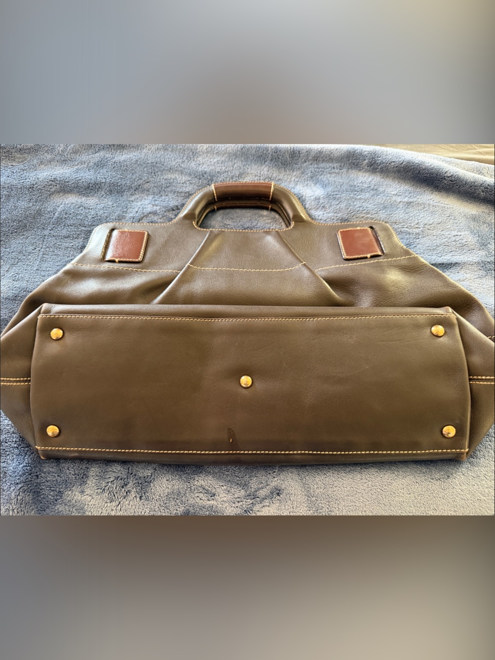 Authentic Brown Leather Tote with Gold Hardware - Picture 4 of 17